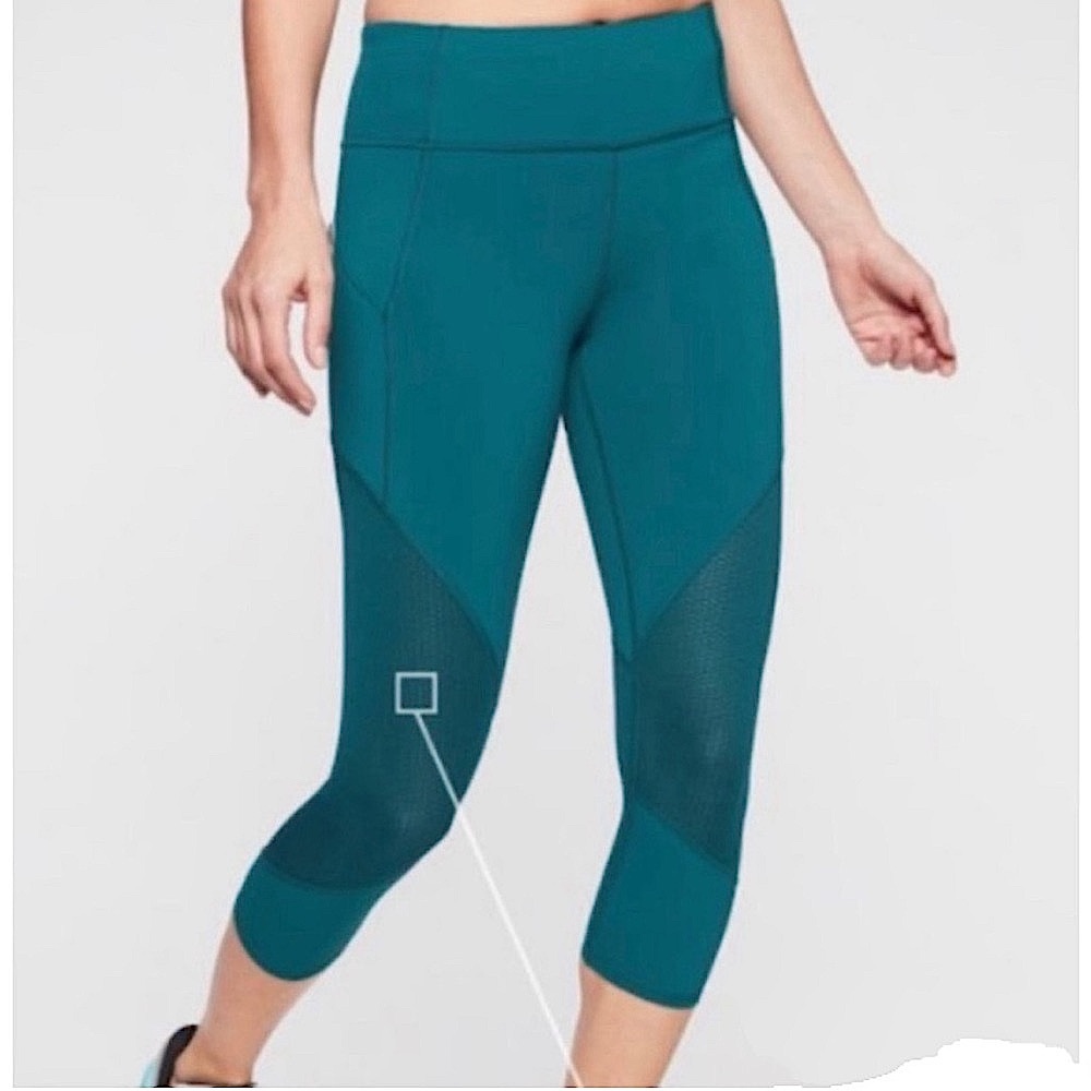 Athleta Mesh Contender Capris Leggings in Dark Teal
